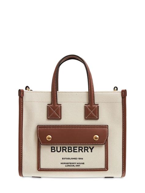 burberry mini logo canvas & leather tote|Burberry Small Freya Horseferry Logo Canvas & Leather Tote.